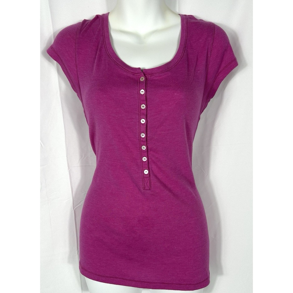 Y2K Old Navy Perfect Henley Button Top Women XL Y2K Elena Gilbert Preppy Fuchsia